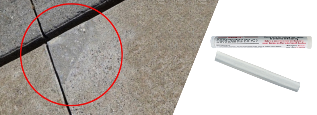 Superfast Concrete is an epoxy putty in a stick format used to make fast working filler repairs to concrete and for high-strength bonding
