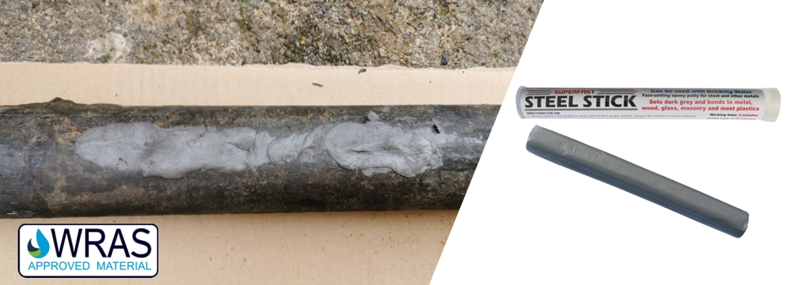 Superfast Steel is an epoxy putty in a stick format used to make fast working repairs to steel, iron and other ferrous metals