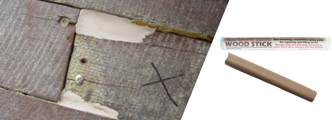 Superfast Wood is an epoxy putty in a stick format used to make fast working filler repairs to wood and for high-strength bonding