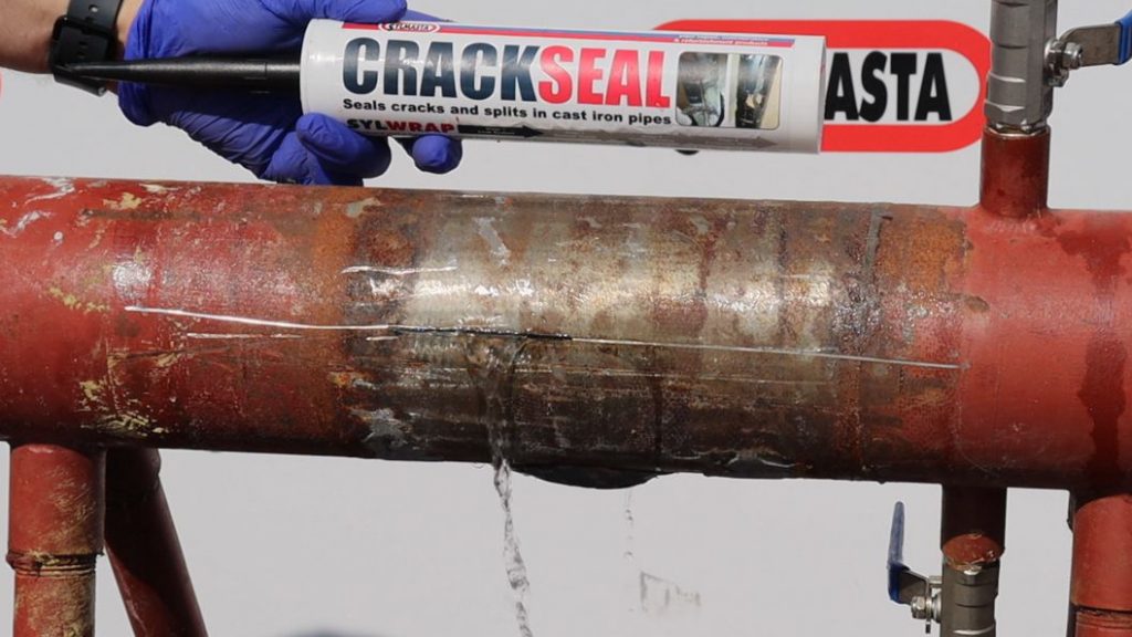 CrackSeal Pipe Sealant can seal a leaking cast iron pipe where pressure is on with final repair resistance up to to bar